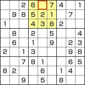 ルール3　ブロックの中には1から9までの数字が１つずつ入る。